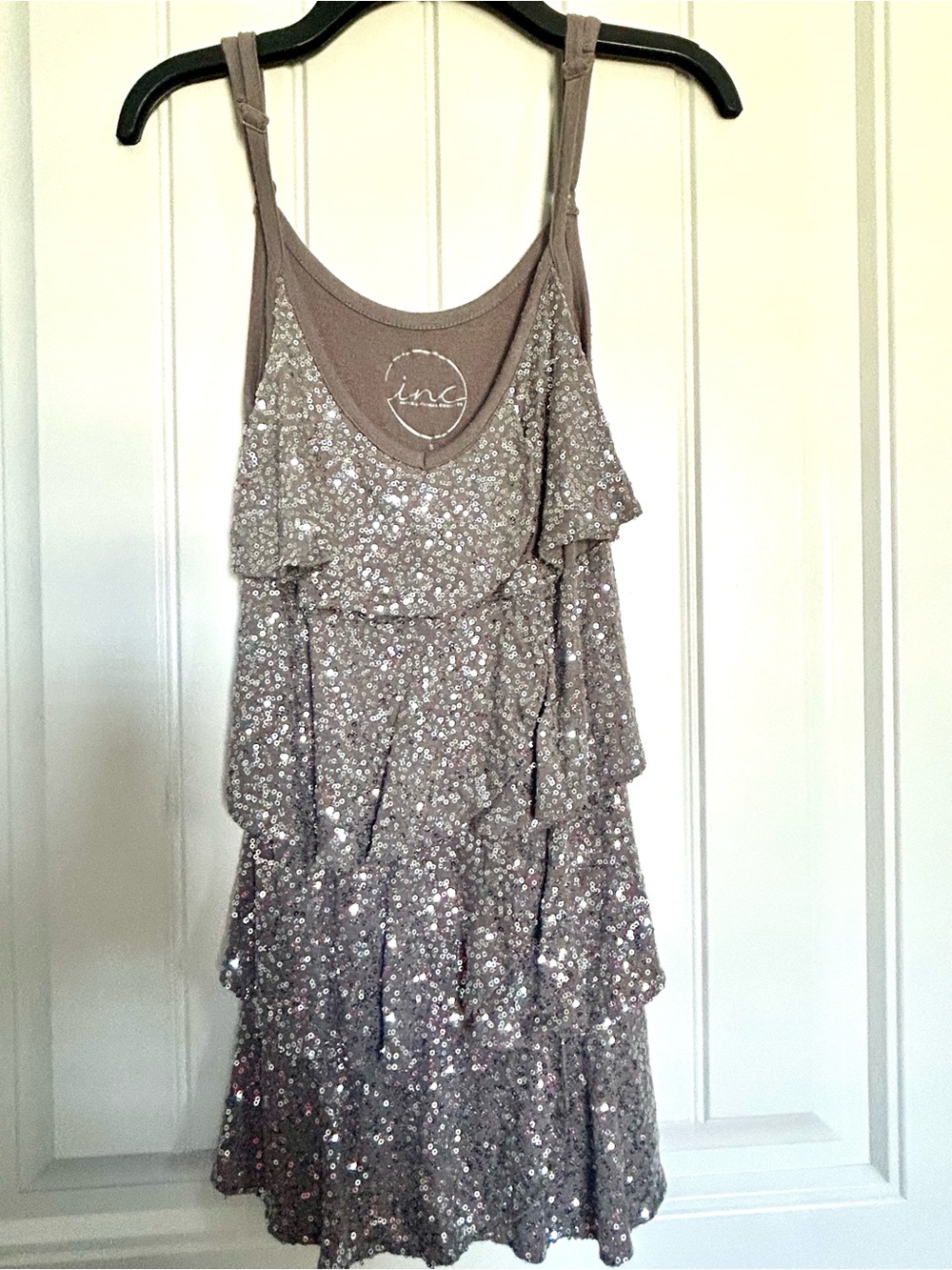 INC International Concepts Sequined Tank Top with layered cascading ruffles
